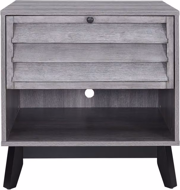 Vaughn Mid-Century Square Oak Accent Side Table in Grey and Brown