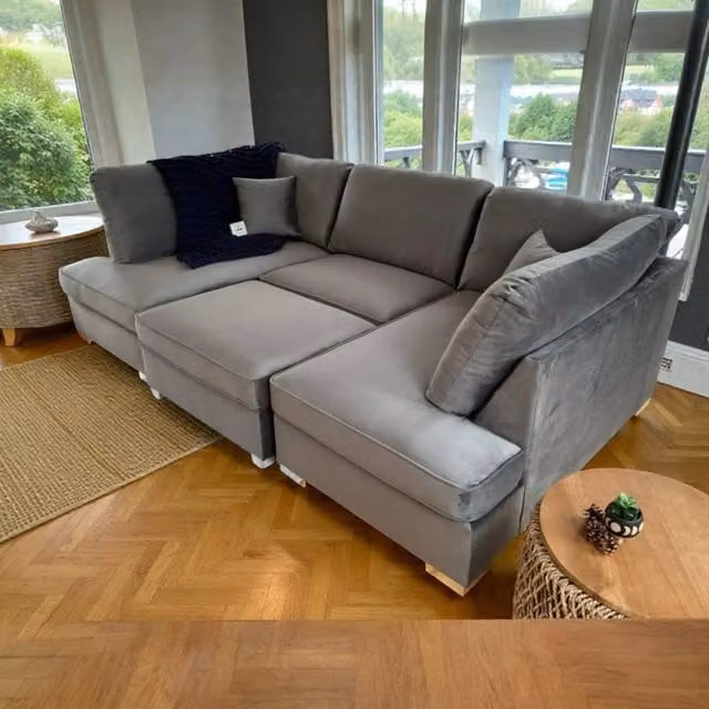 SNUG FURNITURE BIRMINGHAM LTD Vienna U-Shape Corner Sofa in Grey Plush Velvet