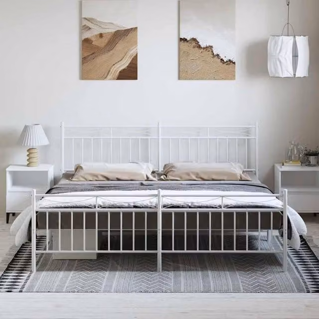Berkfield Home Metal Bed Frame with Headboard and Footboard in White W/D/H: 183 x 91 x 187 cm