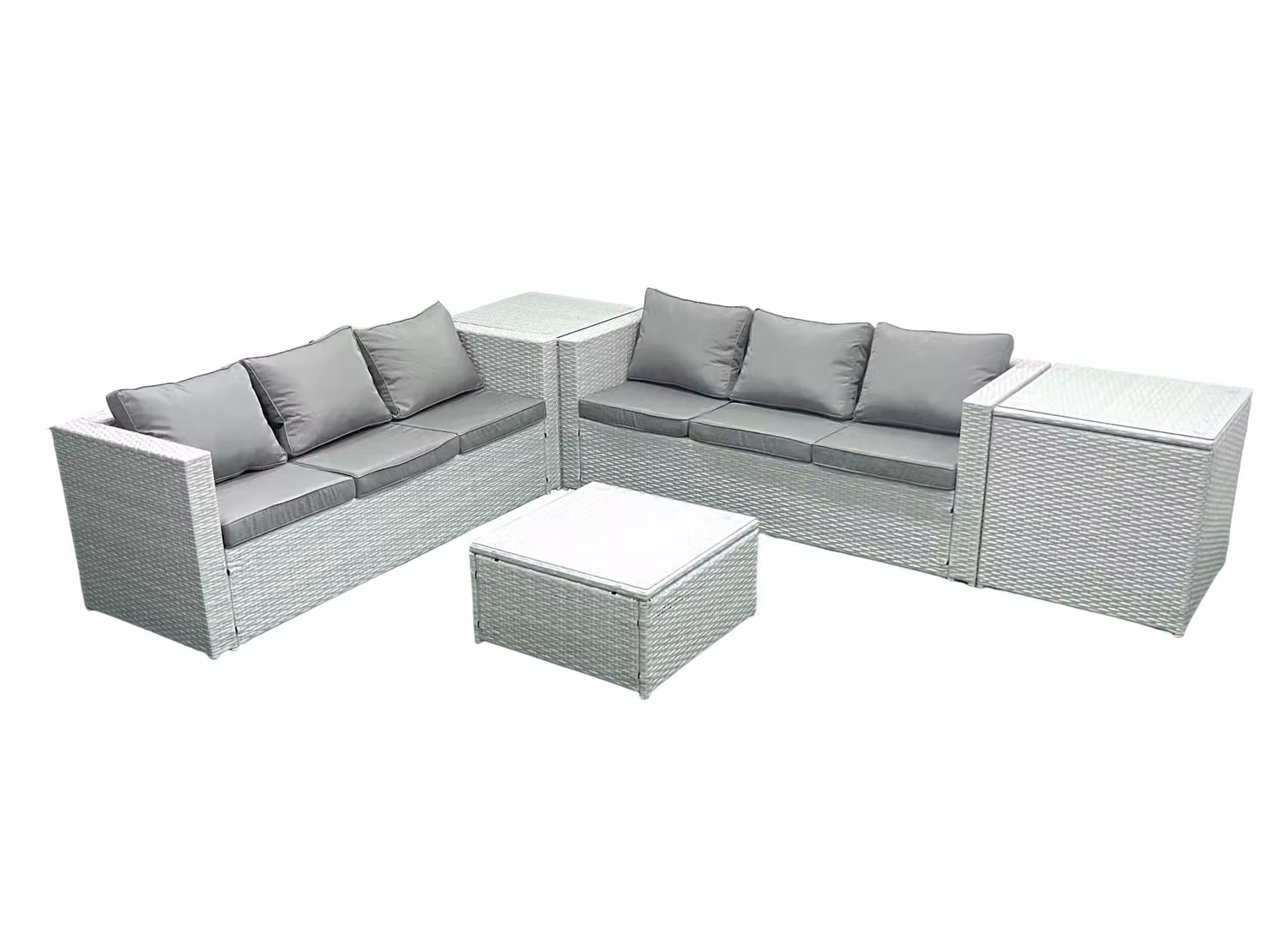 Fimous 6 Seater Rattan Garden Furniture Set with 2 Side Tables in Light Grey – 2
