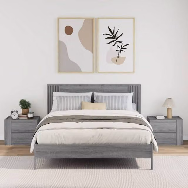 Berkfield Home Set of 2 Wall-mounted Bedside Cabinets in Grey Sonoma, W/D/H: 45 x 30 x 35 cm – 1