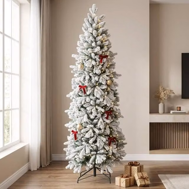 STILVORA 7ft Slim Artificial Christmas Tree with Snowy Tips in Green – 1
