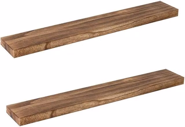 KORVIXA Wall Mounted Wooden Floating Shelves in Sand and Brown, W/D/H: 100 x 100 x 2 cm