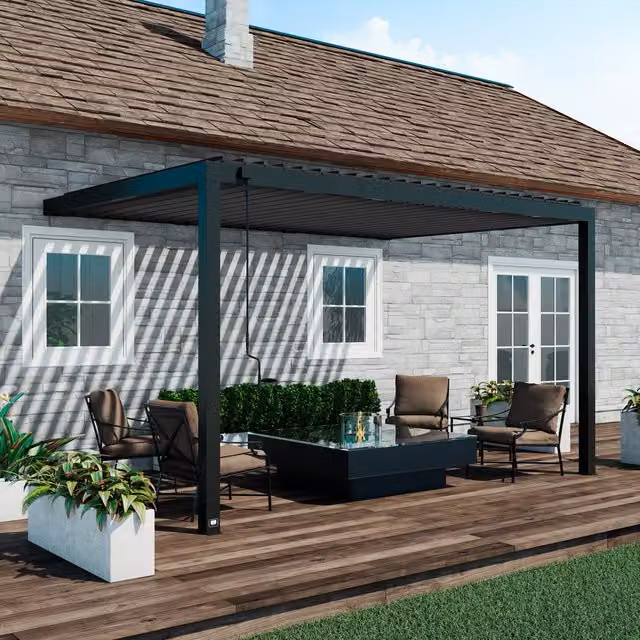 Backyard Discovery Evanston Louvered Wall Mounted Lean-to Pergola in Black