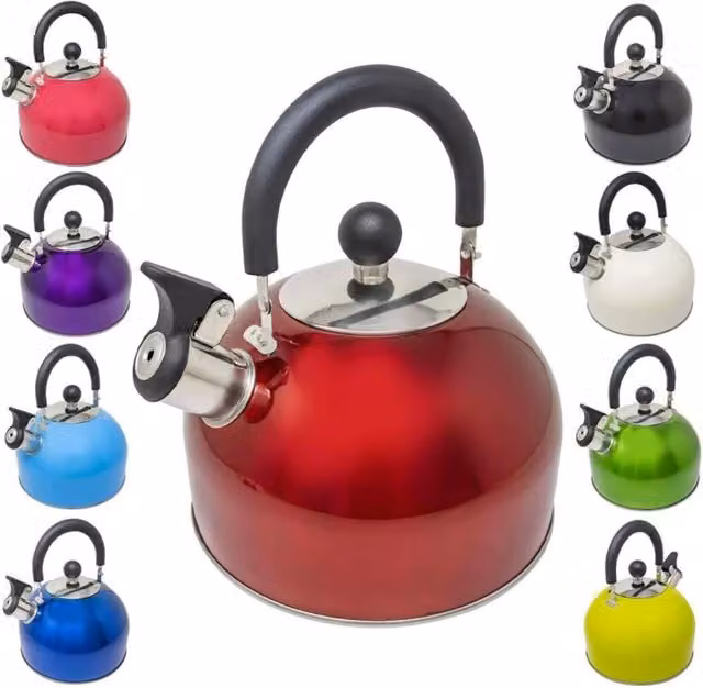 BARGAINS-GALORE Red Stainless Steel Lightweight Whistling Camping Kettle, 2.5 l – 1
