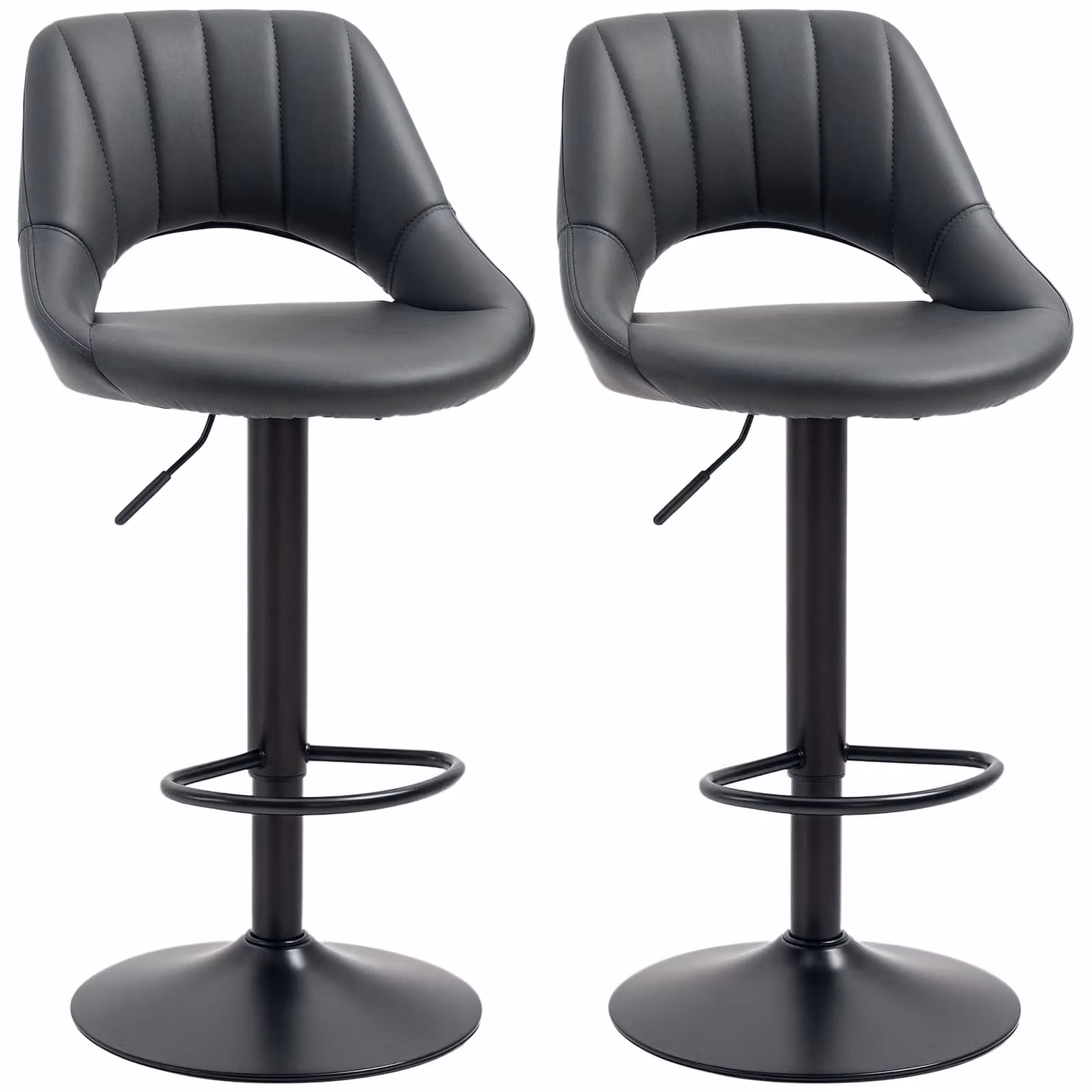 HOMCOM Set of 2 Adjustable Swivel Bar Stools in Grey and Black Synthetic Leather – 2