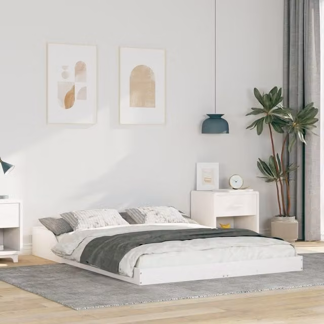 Berkfield Home White Solid Pine Wood Bed W/D/H: 135 x 190 cm