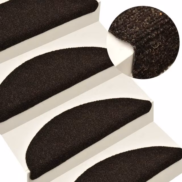 Berkfield Home Self-adhesive Needle Punch Stair Mats, 10 Pieces, Dark Brown, W: 56 cm, D: 17 cm, H: 3 cm