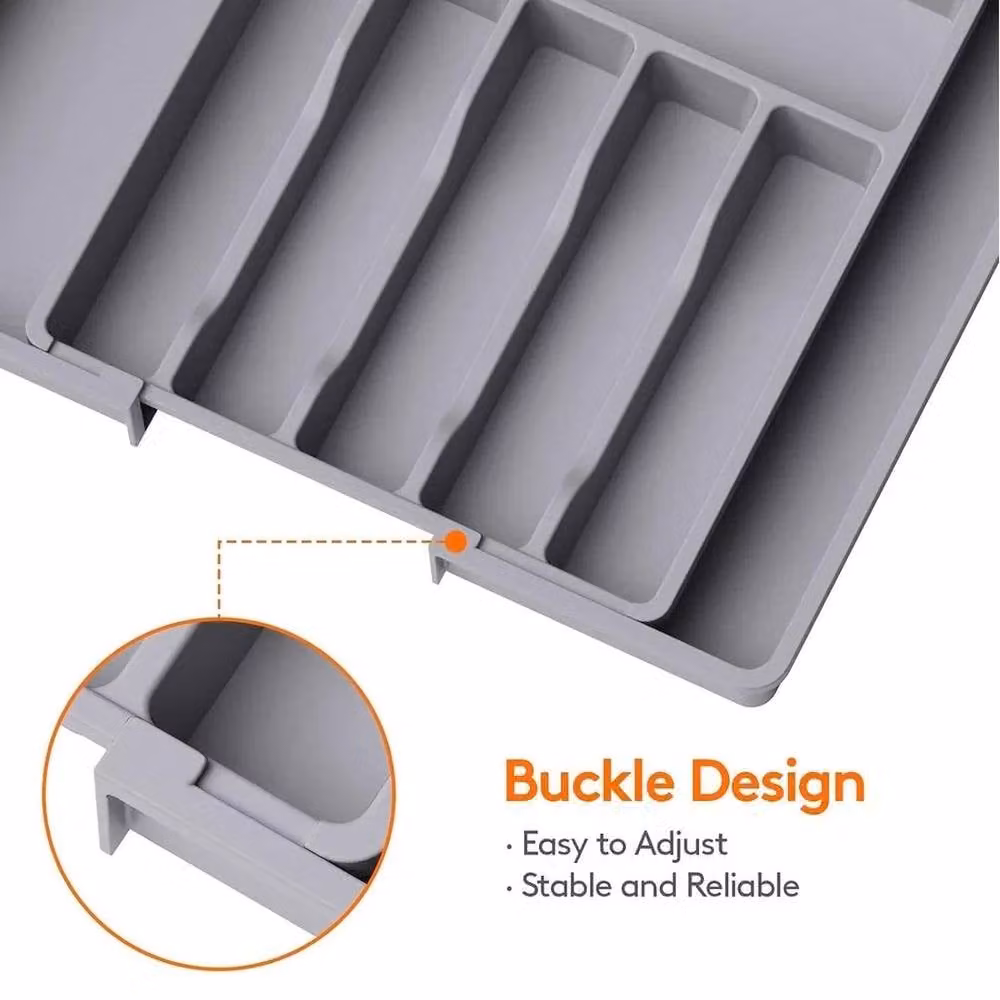 NESTLUNE Expandable Plastic Cutlery Tray Kitchen Organiser Drawer Insert, Grey – 3