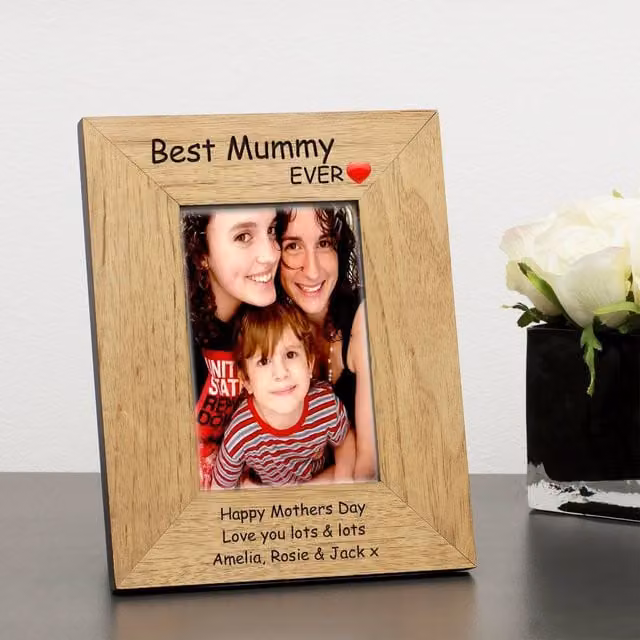Uniqueful Personalised Best Mummy Ever Wood Photo Frame in Brown, 10 x 15 cm