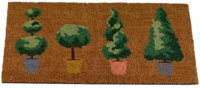 Garden Mile Rectangular Coir Door Mat with Brown and Green Floral Patio Potted Plants Design
