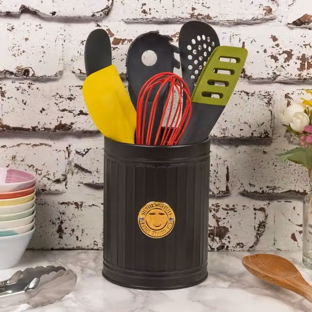 Homiu Ribbed Metal Utensil Holder, Black