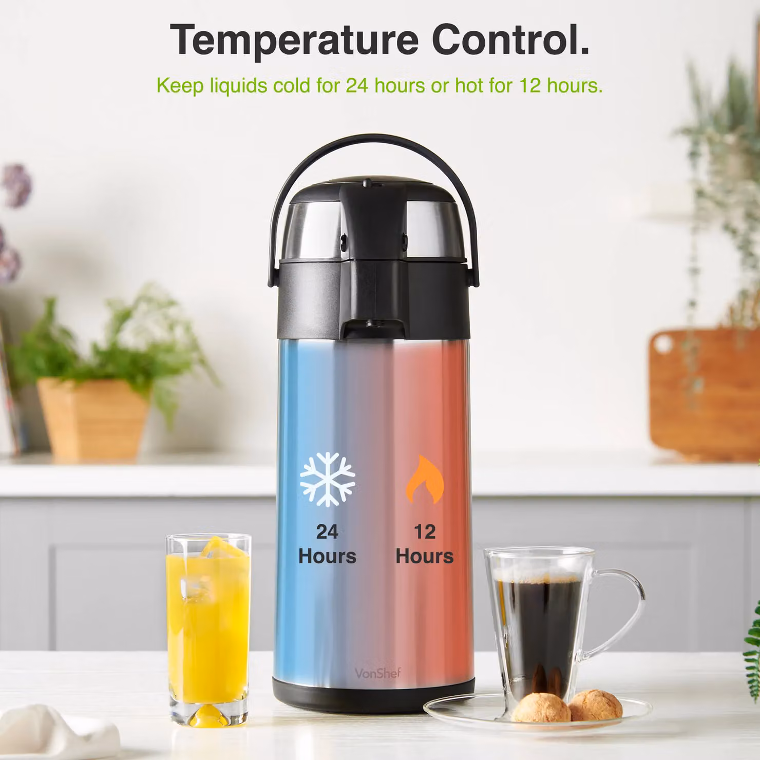 VonShef 3L Stainless Steel Double-Wall Insulated Vacuum Airpot Coffee and Tea Dispenser in Silver with Safety Lock and Carry Handle – 2