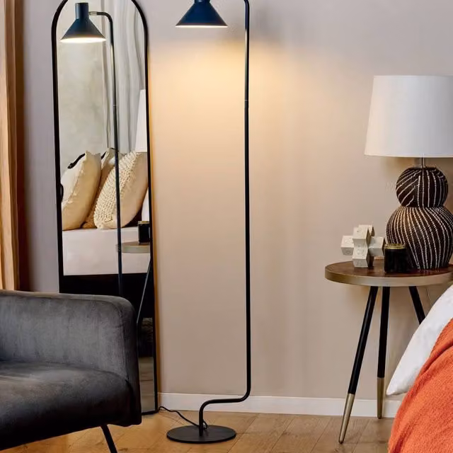 Wyld and Coco Blue Metal Floor Lamp with Adjustable Cone Shade, Height: 154 cm