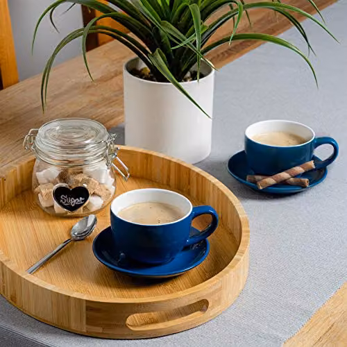 Argon Tableware Blue Stoneware Cappuccino Cup and Saucer Set, 250ml – 3