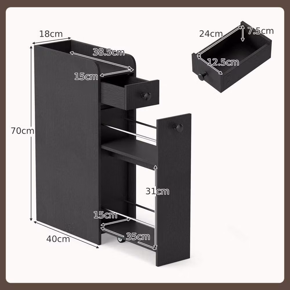 Costway Narrow Freestanding Bathroom Storage Floor Cabinet with Slide-Out Drawer and Hinged Doors in Black – 2