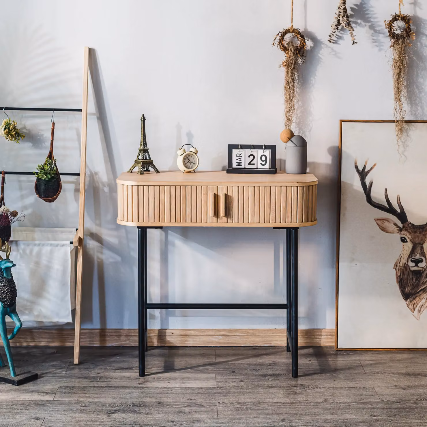 Nordlys Console Table in Brown Metal and Wood with 2 Doors – 2