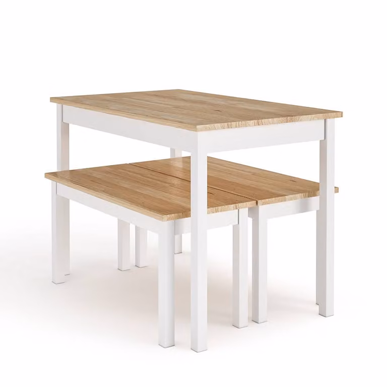 Garden Sanctuary 3 Piece Scandinavian Treated Hardwood Dining Set with Square Table and Benches in Brown and White