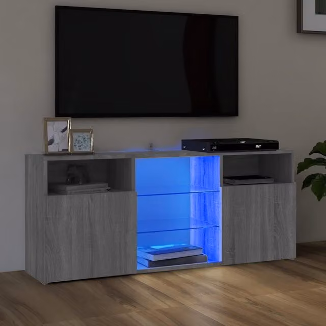 Berkfield Home Modern TV Cabinet with LED Lights in Grey Sonoma, W/D/H: 120 x 30 x 50 cm