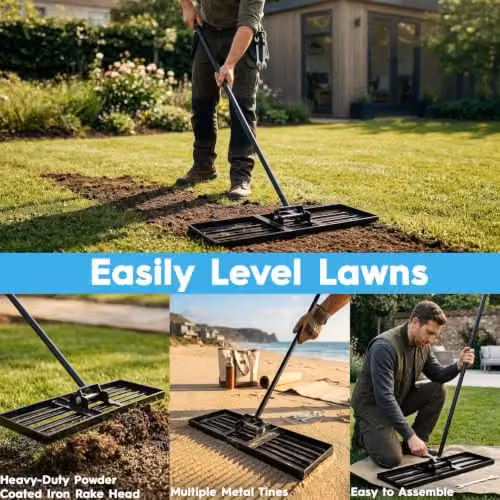 Harbour Housewares Heavy Duty Steel Lawn Levelling Rake in Black, W: 92 cm, H: 25 cm – 4