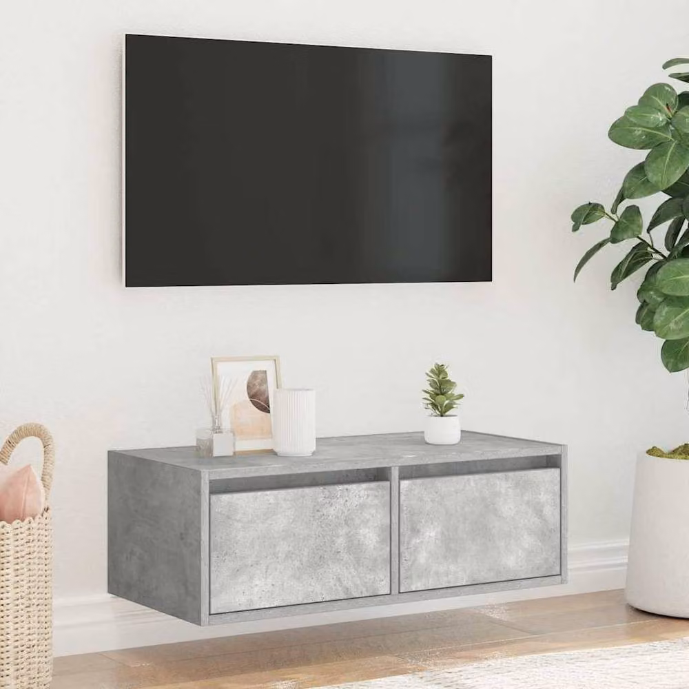 Berkfield Home TV Cabinet with LED Lights in Concrete Grey, W: 75 cm, D: 35.5 cm, H: 25 cm – 3