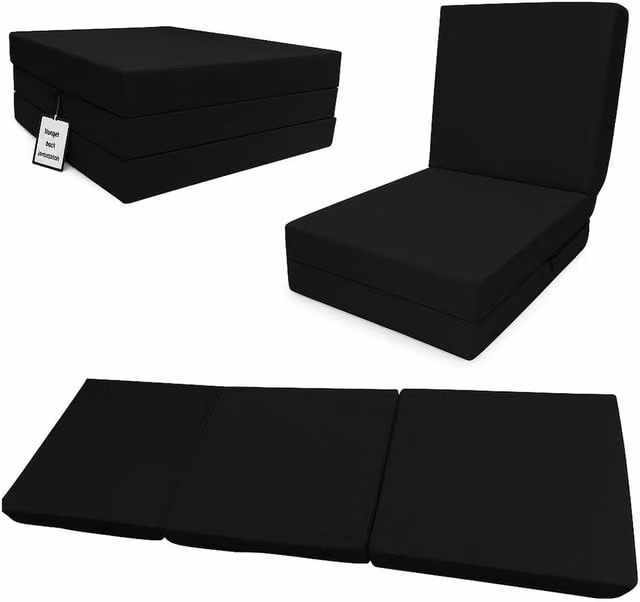 House Of Home Black Single Size Fold-Out Z Chair-Bed with Foam Mattress