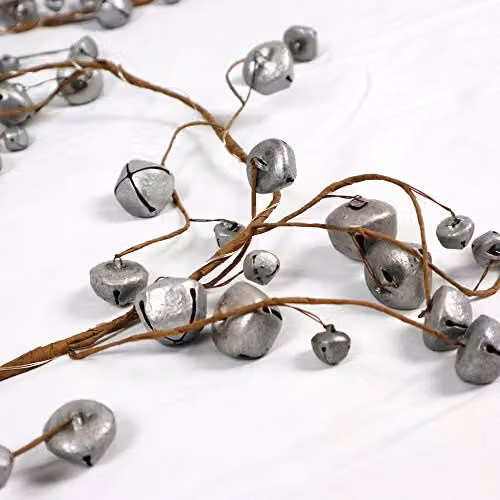 Shatchi Pre-Lit Hanging Garland with Silver Bells and 20 Warm White LEDs, Silver, 150 cm – 2