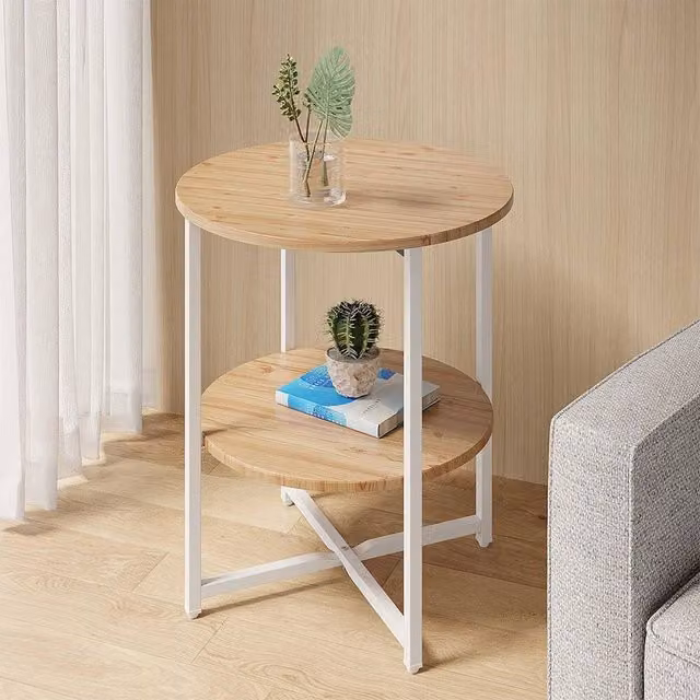 EONLION Round Small Sofa Side Table and Coffee End Table in Light Oak and White – 1