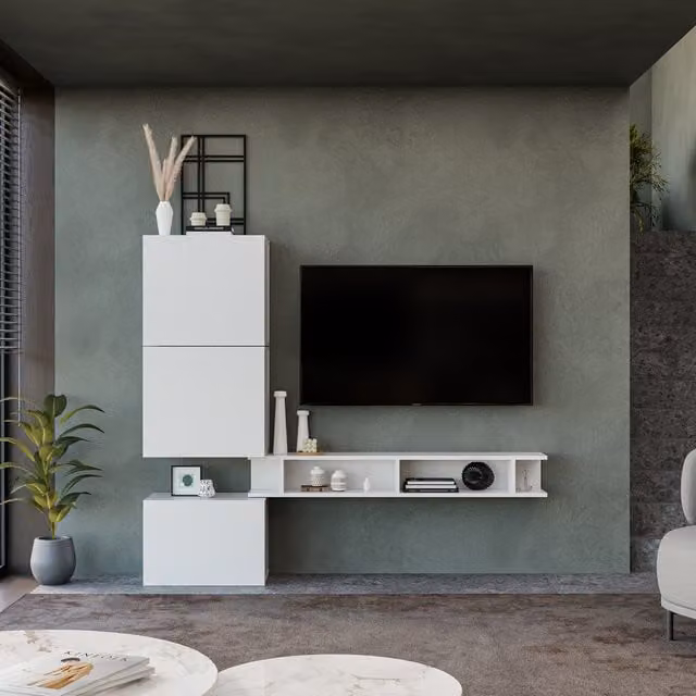 Decorotika Navarra Wall Mounted Entertainment Center in High Gloss White
