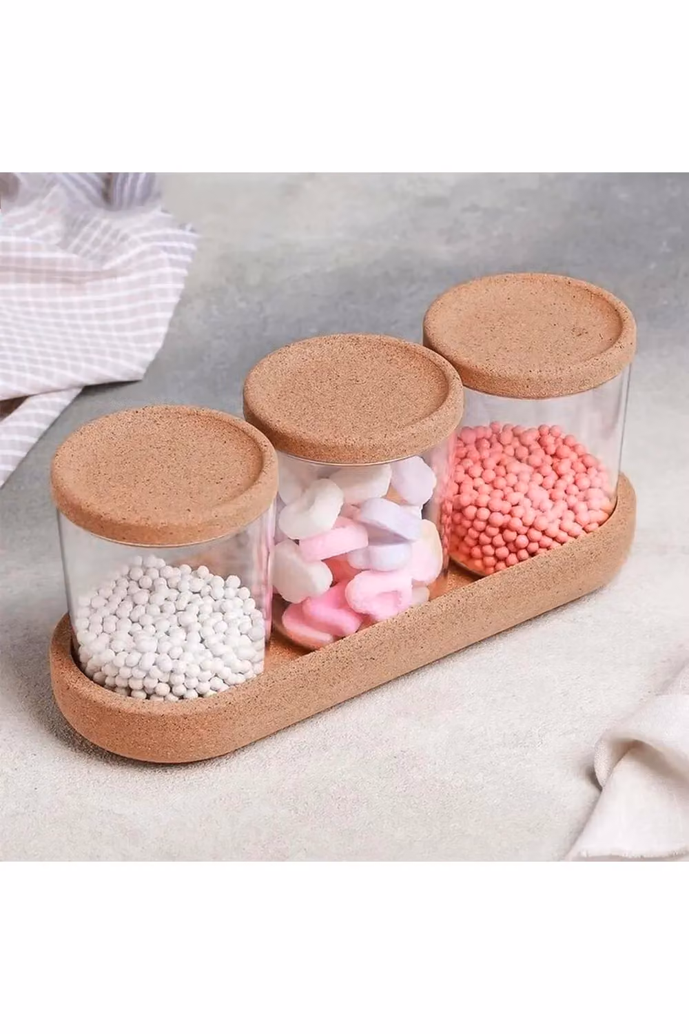 Living and Home 3-Piece Clear Glass Storage Jar and Cork Canister Organiser Set with Tray – 2