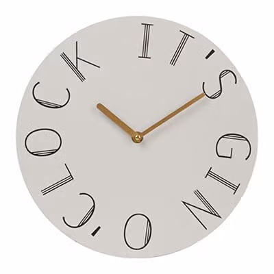 Premier Housewares Distinctive Gin Round Wall Clock with Art Deco Lettering in Black, White or Gold