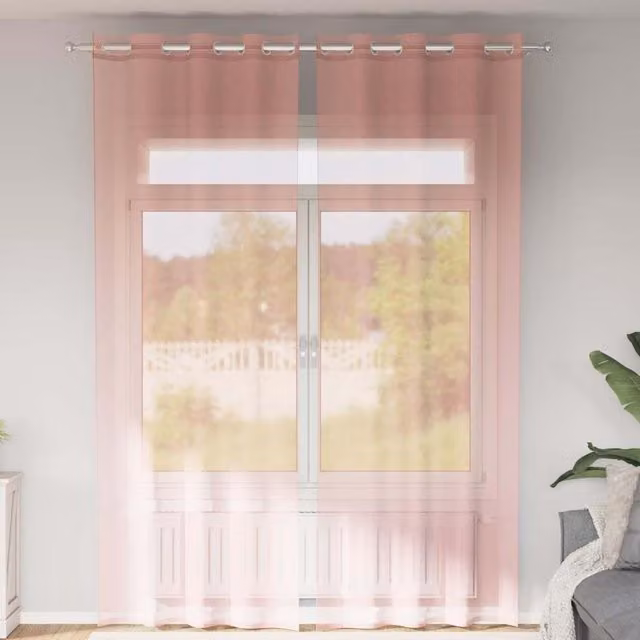 Berkfield Home Pink Voile Fabric Panel Curtains with Eyelets, W: 140 cm, H: 260 cm, 2 Pack – 1