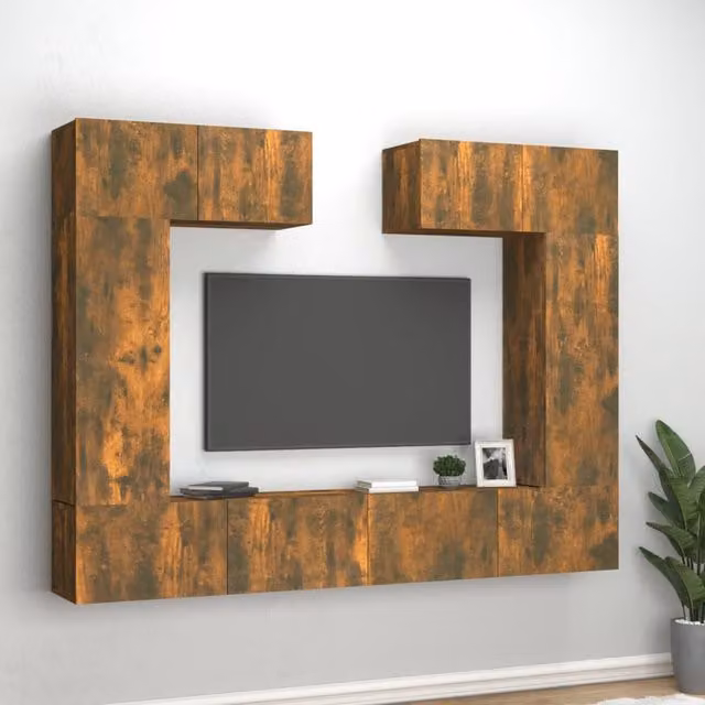 Berkfield Home 6 Piece Smoked Oak TV Cabinet Set in Brown – 1