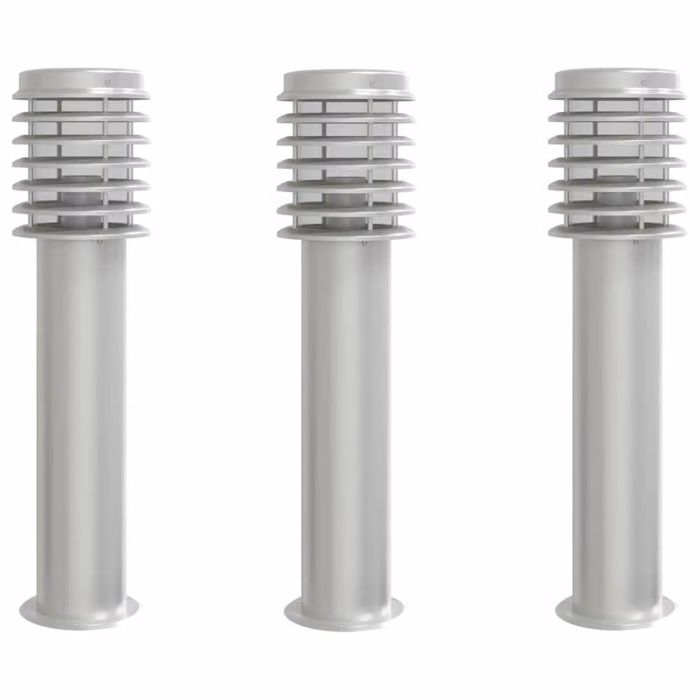 Berkfield Home Set of 3 Silver Stainless Steel Outdoor Floor Lamps, Height: 60 cm – 2