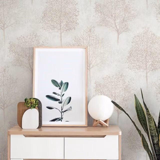 Arthouse Wonderland Textured Botanical Wallpaper in Beige