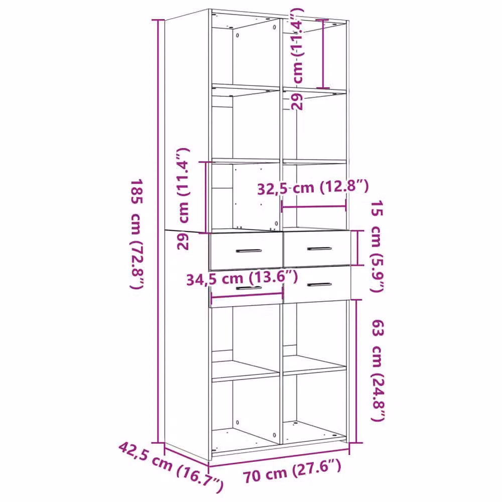 Berkfield Home Modern White Matt Highboard with Hinged Doors and Internal Shelves, W/D/H: 70 x 42.5 x 185 cm – 3