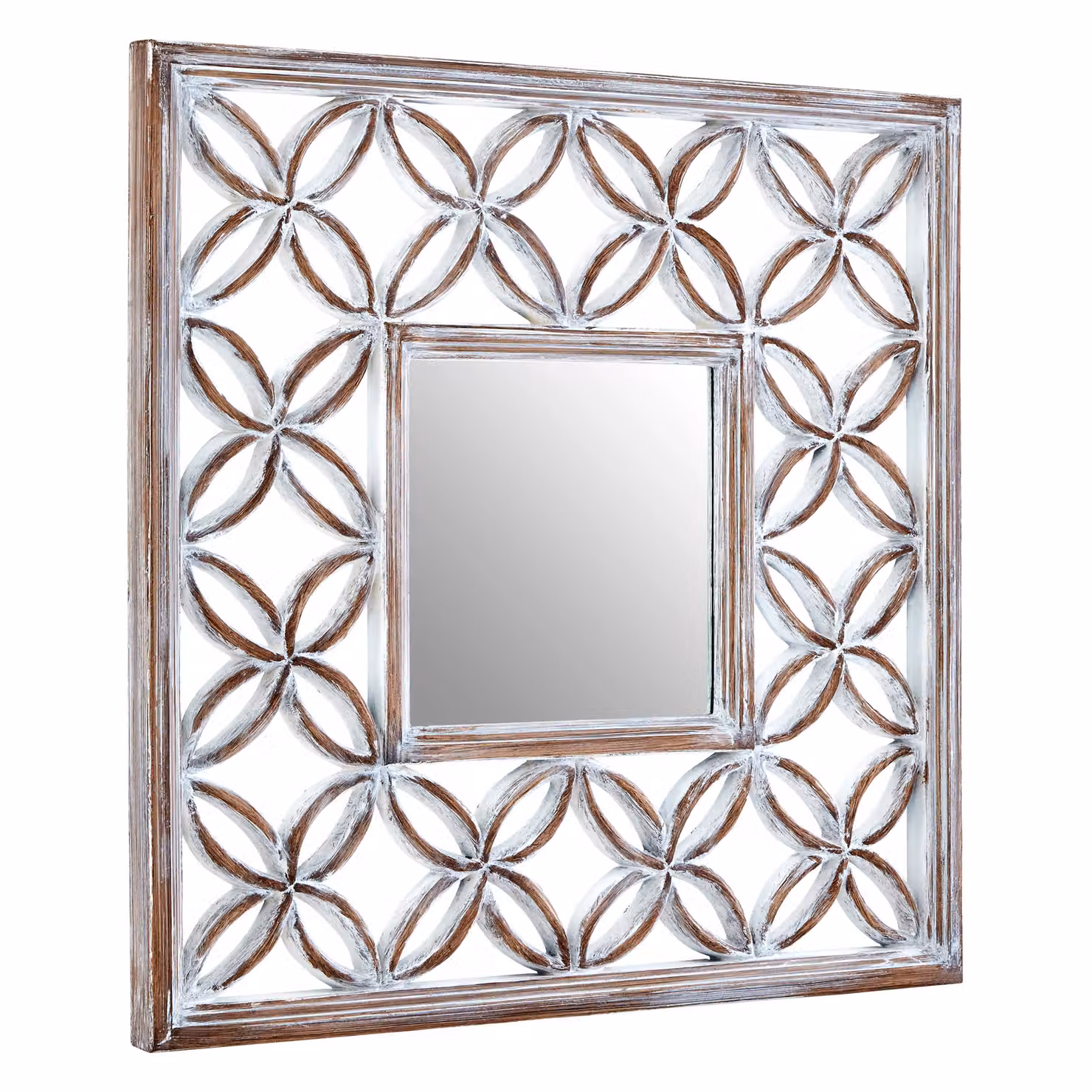 Orsina Indus Square Geometric Lattice Frame Wall Mirror in White and Black – 2
