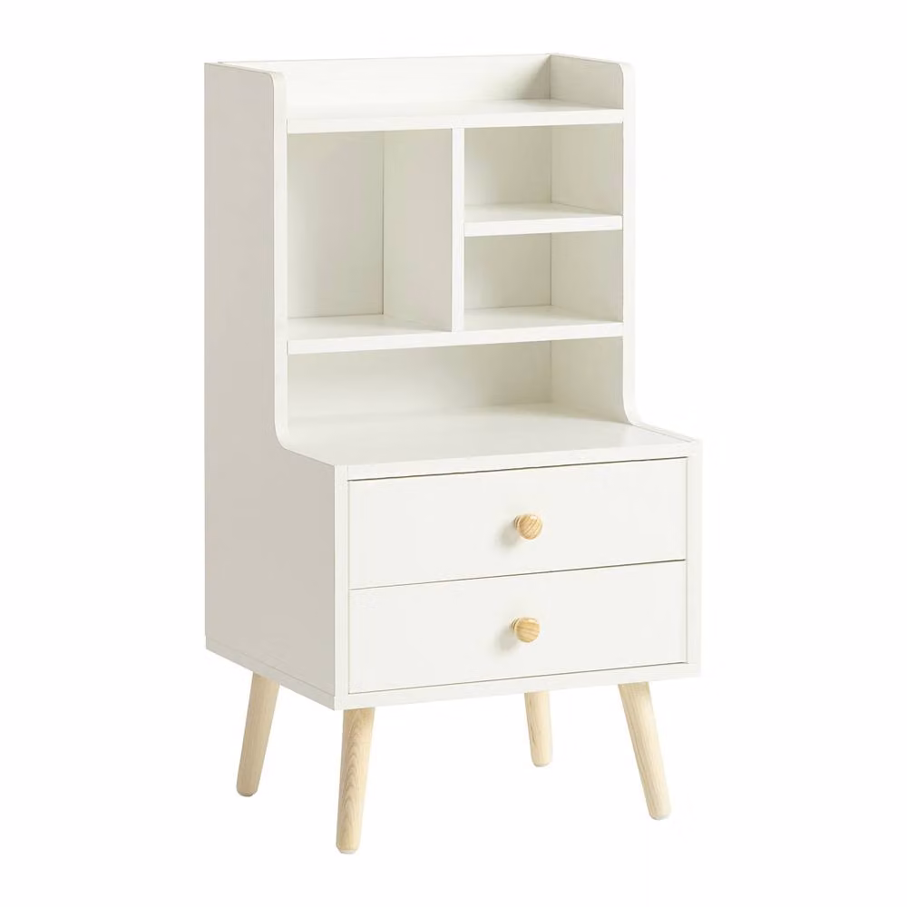 SoBuy Scandinavian Bedside Table with 2 Drawers and 3 Shelves in White – 2