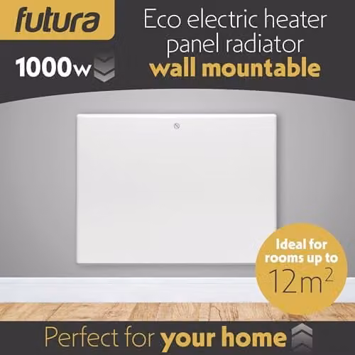 Futura 1000W Convector Electric Panel Heater with Timer and Thermostat, White, Wall Mounted or Freestanding – 2
