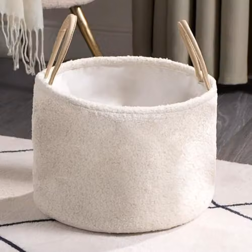 OHS Teddy Boucle Fabric Storage Basket with Handles, Cream/Beige, W/D/H: 26.0 x 26.0 x 30.0 cm – 2