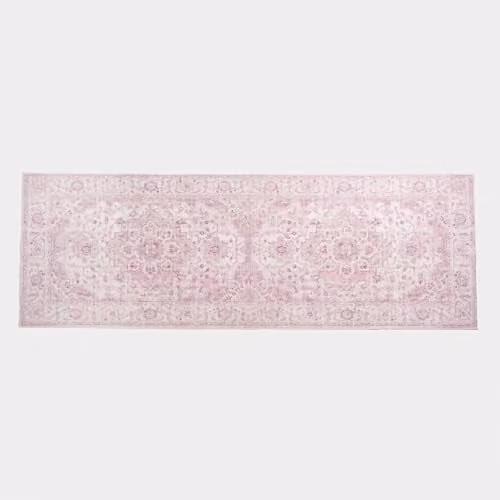 OHS Vintage Print Washable Non-Slip Runner Rug in Pink, W: 66 cm, L: 200 cm – 2