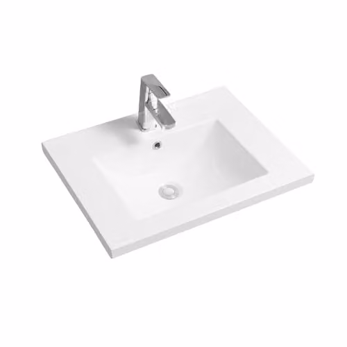Limoge 5001 White Ceramic Rectangular Mid-Edge Inset Bathroom Basin with Scooped Bowl, W: 61 cm, D: 40 cm, H: 13.5 cm – 2