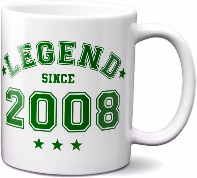 Bad Zebedee Legend Since 2008 18th Birthday Anniversary Ceramic Mug in Green, 300ml