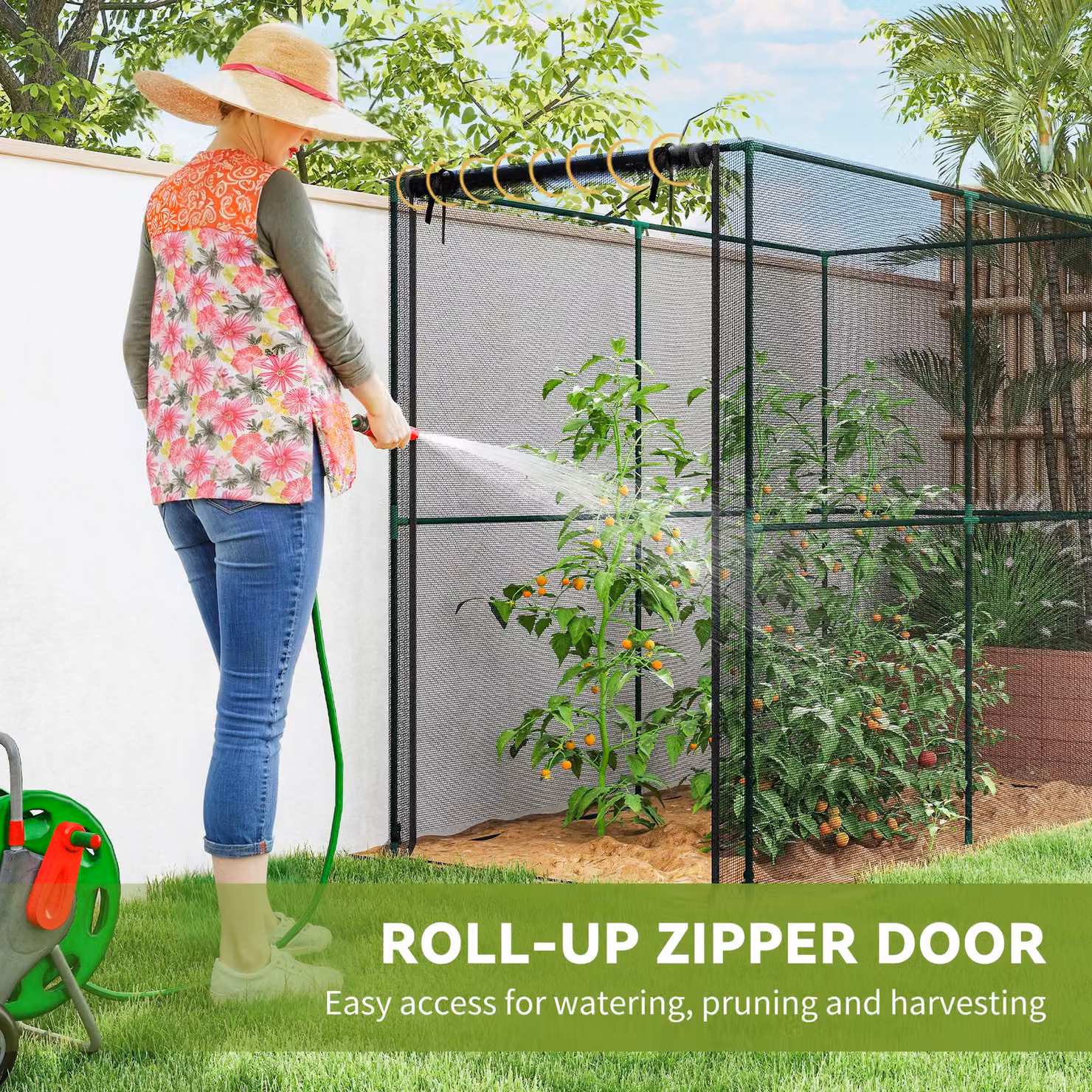 Outsunny Black Steel Fruit Cage and Brassica Plant Protection Tent with Zipped Door for Vegetable Gardens, W/D/H: 200 x 160 x 100 cm – 5