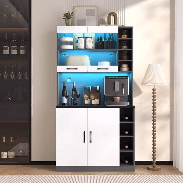 Matteo Modern White Tall Kitchen Cabinet with LED Lighting and Glass Doors, H: 187.0 cm, W: 100.0 cm – 1