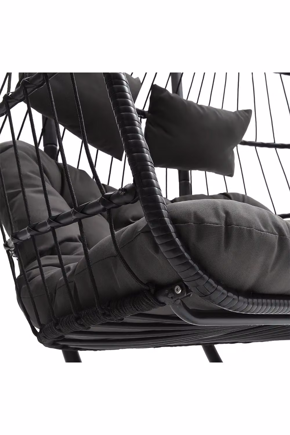 Living and Home 2-Seater Outdoor Hanging Egg Chair in Black Rattan and Metal – 5