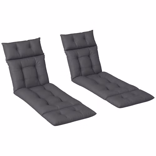Outsunny Set of 2 Rectangular Sun Lounger Cushions in Grey, W/D/H: 190 x 56 x 10 cm