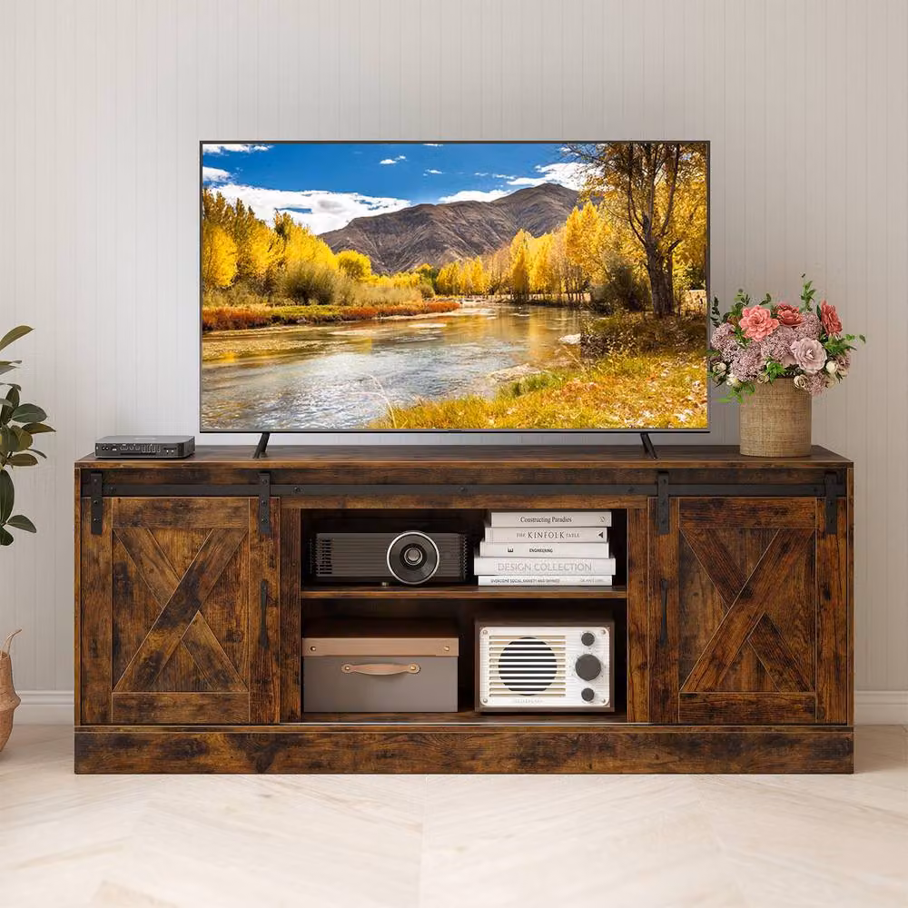 Costway Rustic Brown Wooden TV Stand Media Entertainment Cabinet for up to 70 Inch TVs – 8