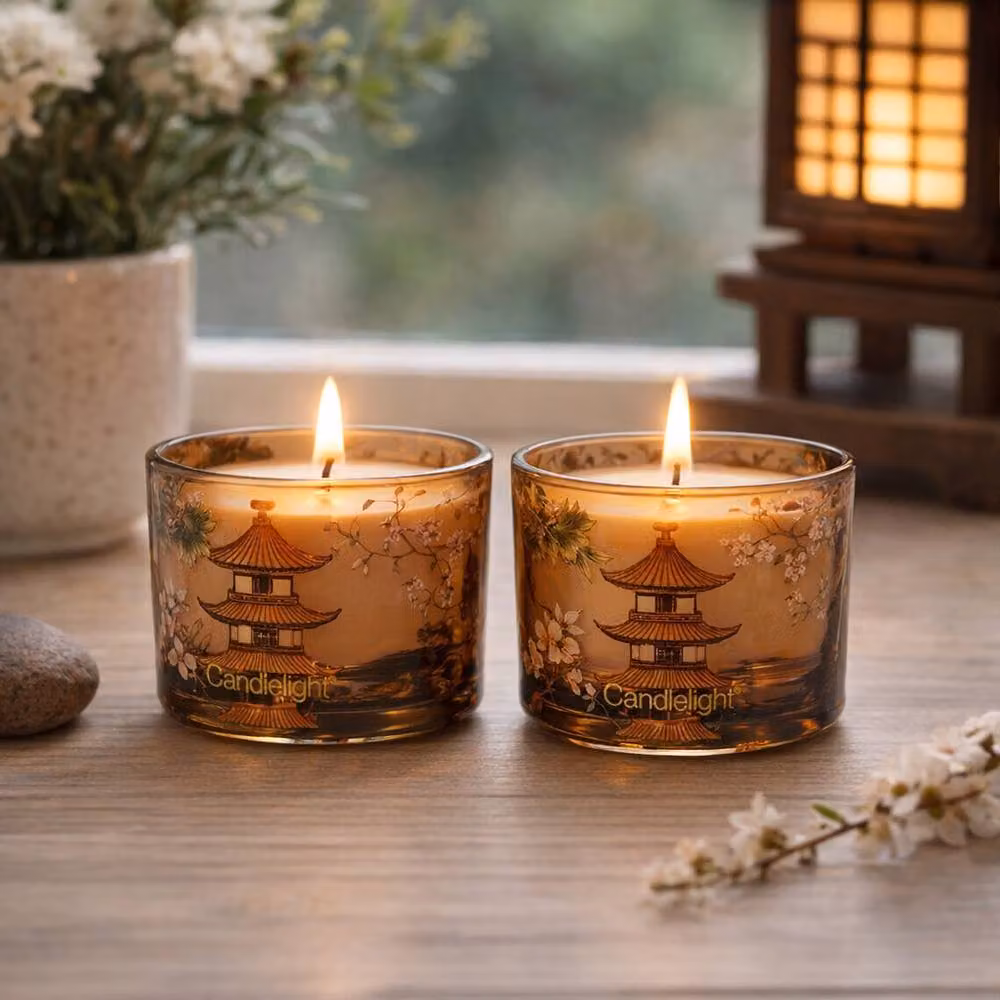 Candlelight The Silk Road Collection Samarkand Moroccan Spice Candle Duo Gift Set in Amber and Dusty Pink – 8