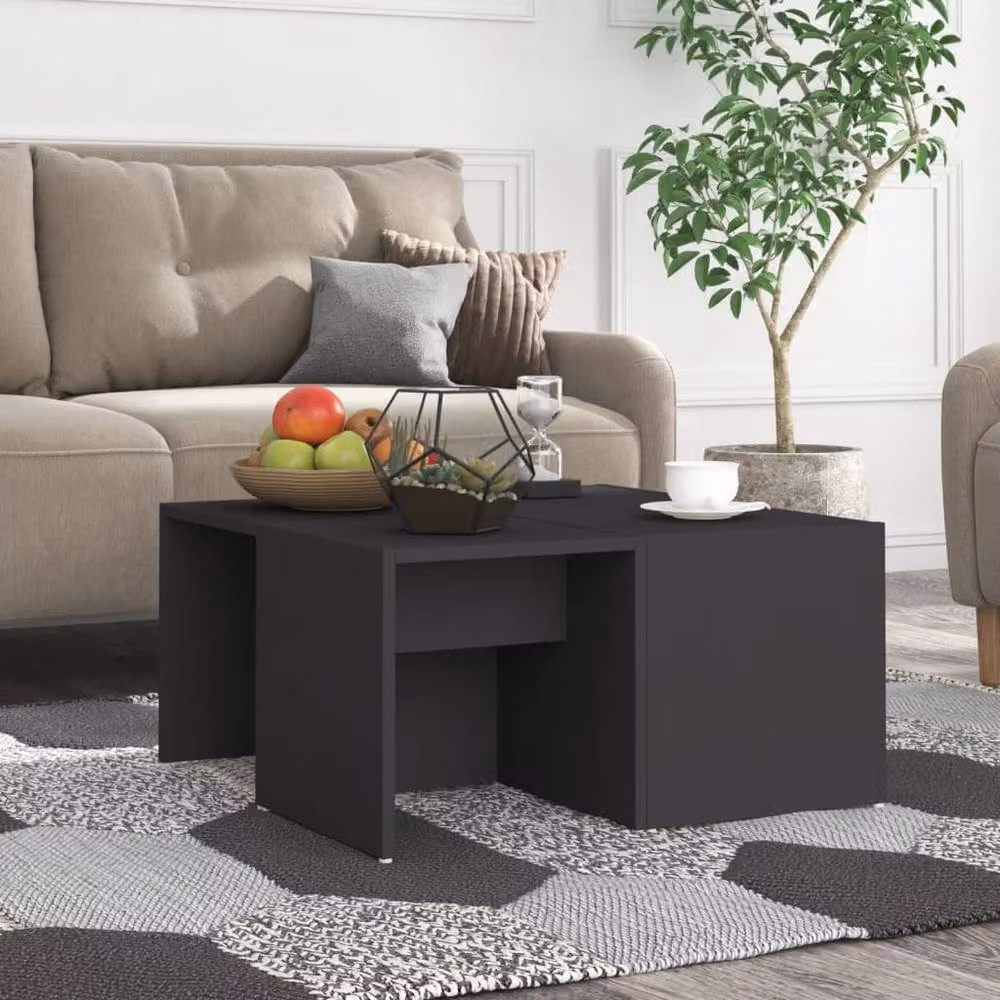 Berkfield Home Set of 4 Grey Square Coffee Tables in Engineered Wood, W/D/H: 33 x 33 x 33 cm – 2